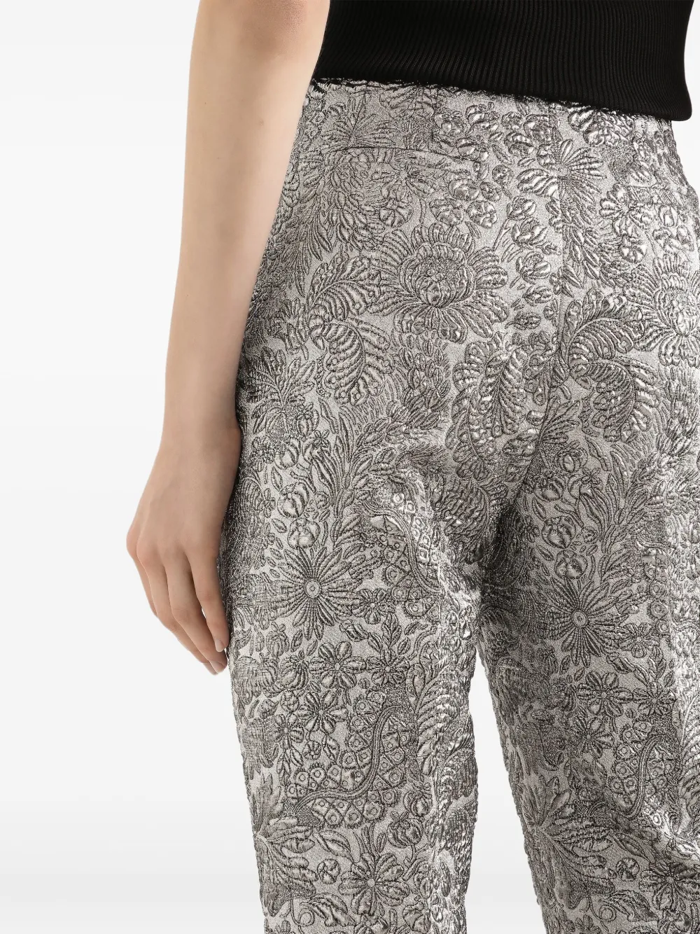 Dolce & Gabbana Floral-jacquard Trousers In Silver