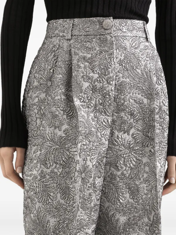 Dolce & Gabbana floral-jacquard Lamé Trousers | Silver | FARFETCH