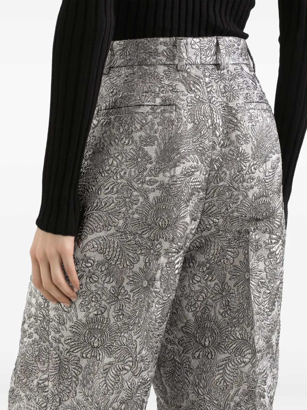 Dolce & Gabbana floral-jacquard Lamé Trousers | Silver | FARFETCH