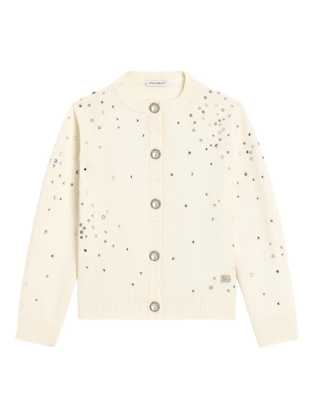Dolce & Gabbana Kids Cardigan in maglia rasata con strass - Toni neutri