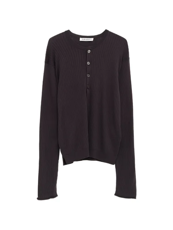 OUR LEGACY Fine Henley button-fastening T-shirt | Blue | FARFETCH GE