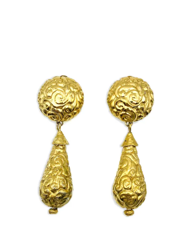 Saint Laurent Pre-owned 1980s Repoussé Bomb Earrings in Gold