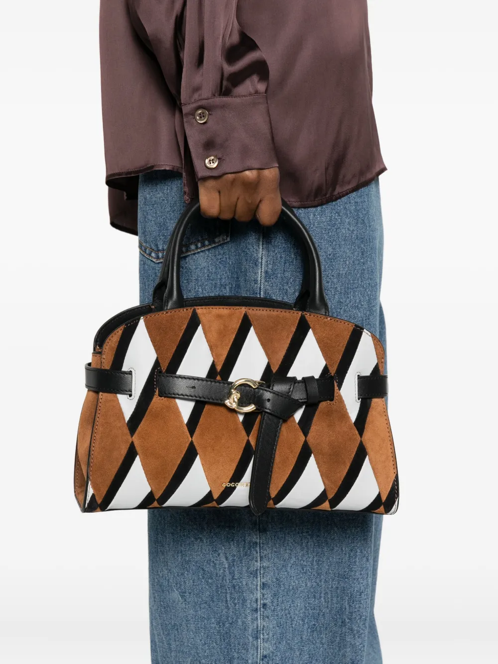 Coccinelle Shopper met diamantpatroon en gesp - Bruin