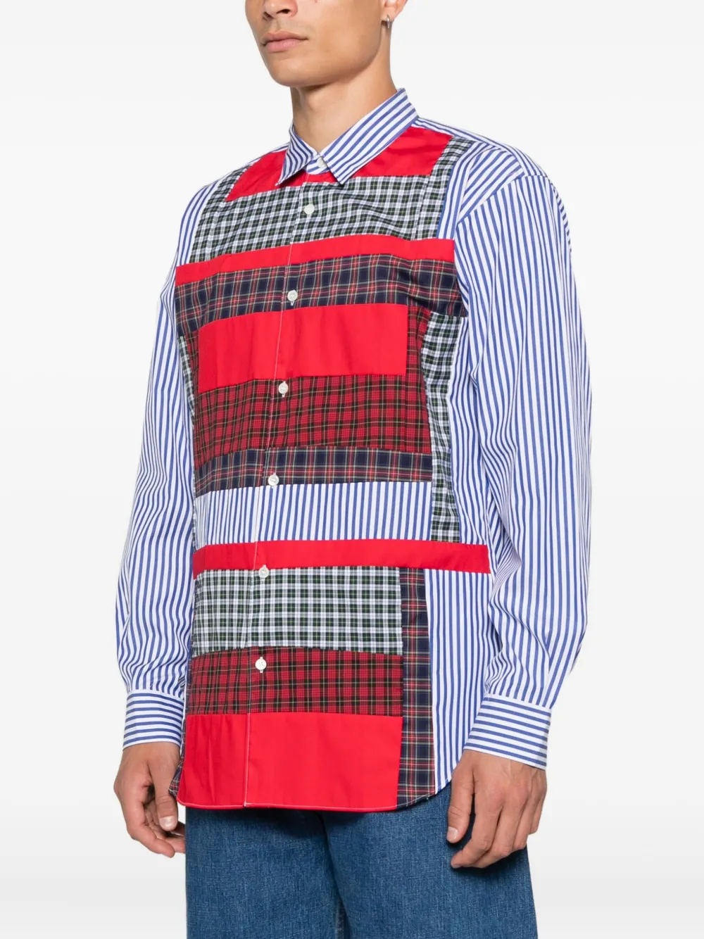 Comme Des Garçons Shirt Overhemd met patchwork en lange mouwen Blauw