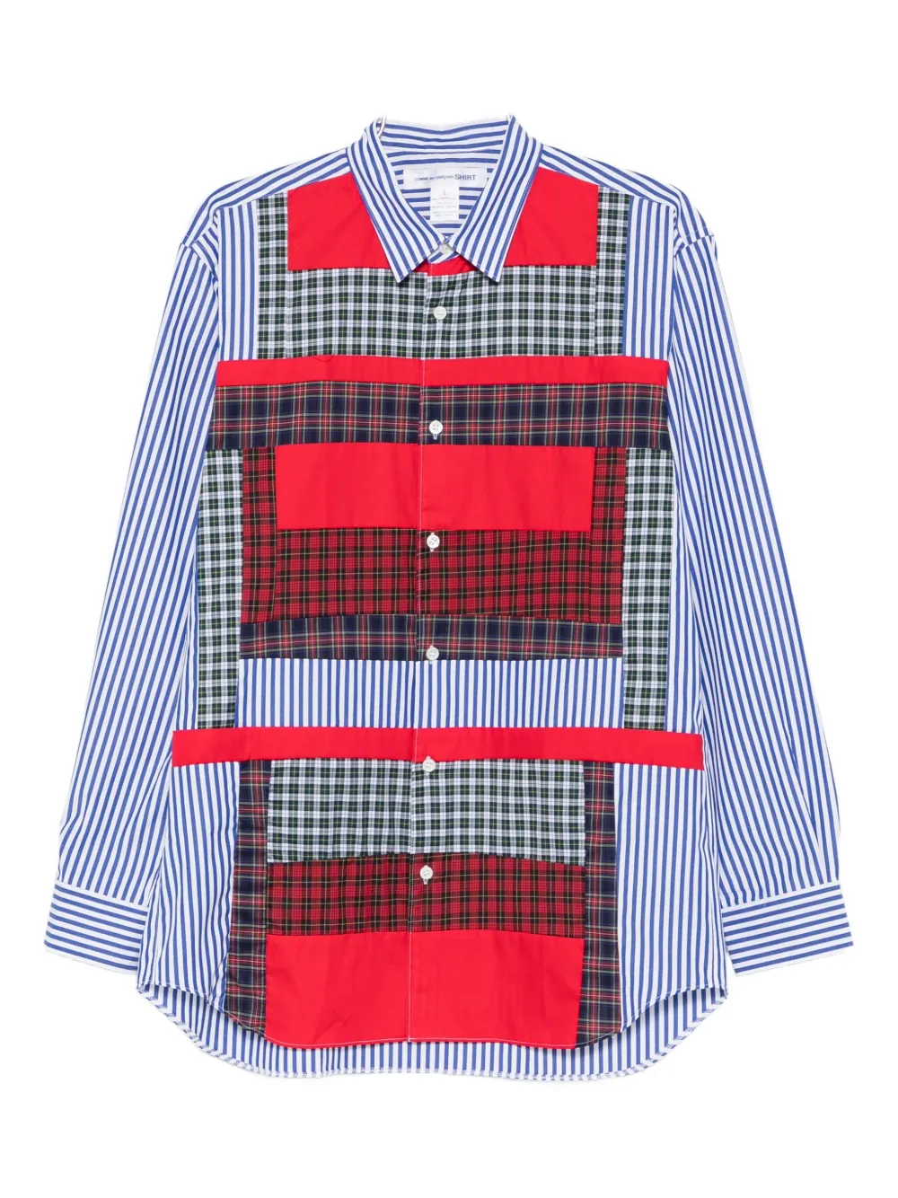 Comme Des Garçons Shirt patchwork-print long-sleeve shirt - Blu