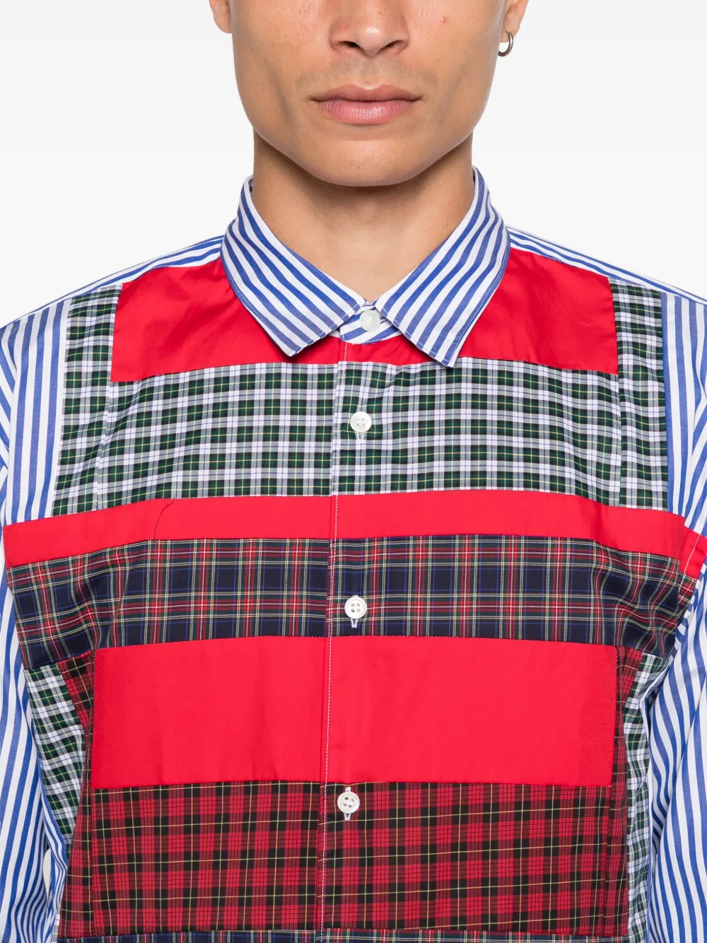 Comme Des Garçons Shirt Overhemd met patchwork en lange mouwen Blauw