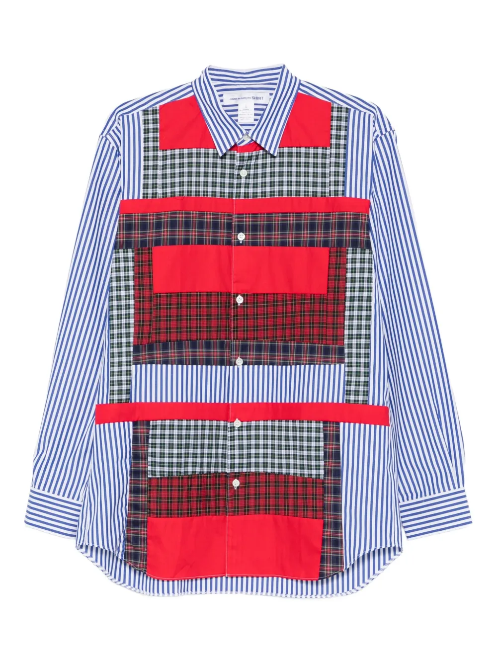 Comme Des Garçons Shirt patchwork-print long-sleeve shirt – Blue