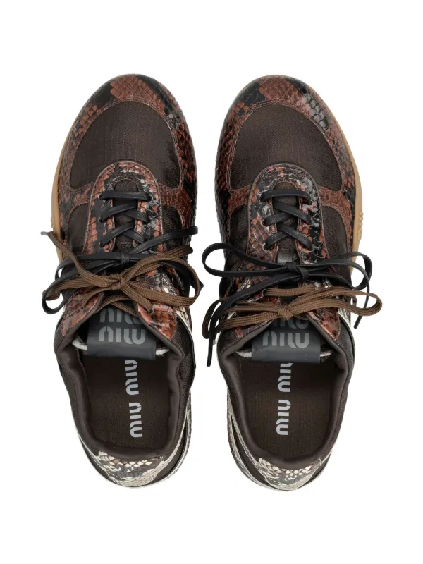 Miu Miu snakeskin-effect Leather Sneakers | Brown | FARFETCH