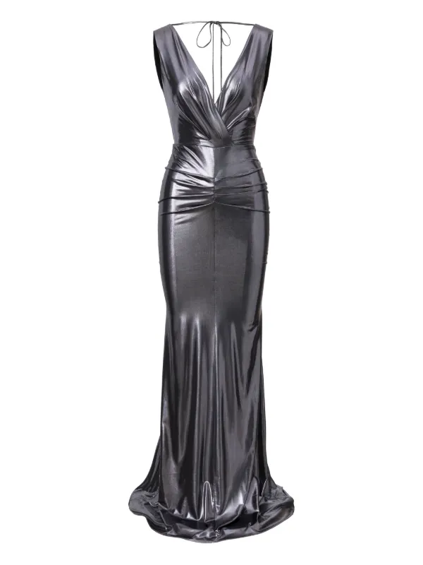 fitted lace wedding dress Nili Lotan Women's Lita Halter Column Gown - Black main image 0