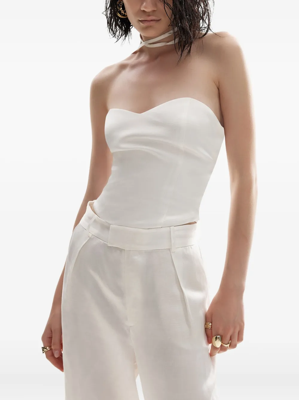 LITA COUTURE Plooibroek met wijde pijpen Wit