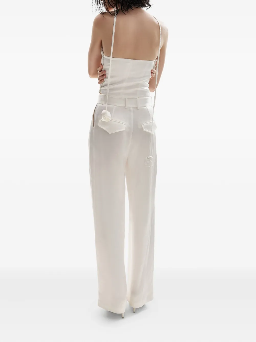 LITA COUTURE Plooibroek met wijde pijpen Wit