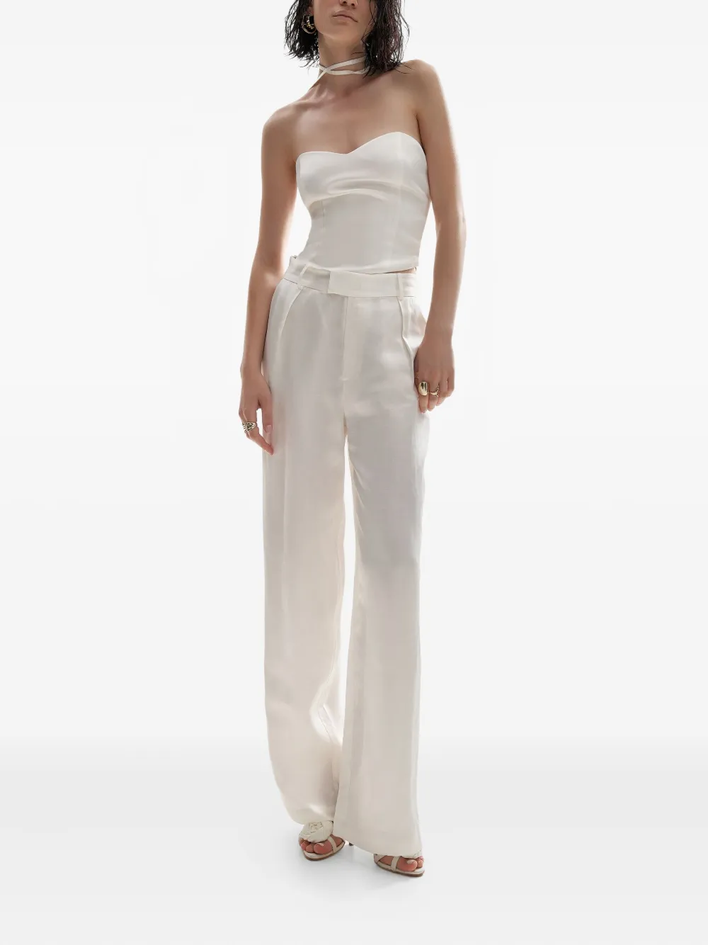 LITA COUTURE Plooibroek met wijde pijpen Wit