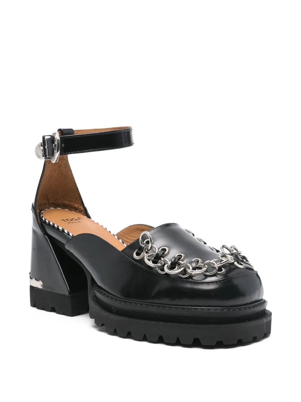 Toga Pulla 80mm chain-detail ankle-strap pumps Zwart