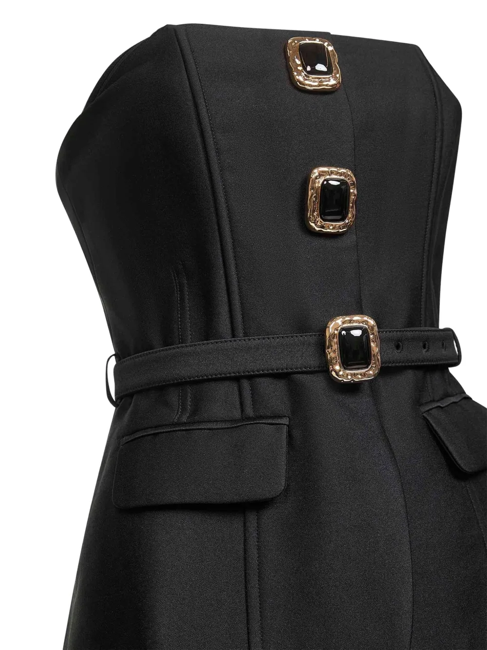 Self-portrait Button-embellished Bandeau Top In Black