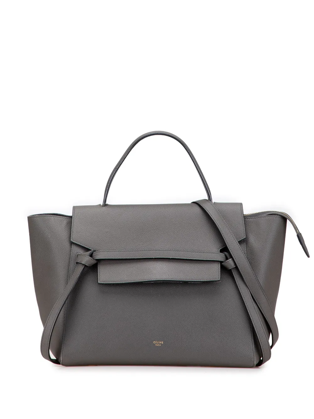 Pre-owned Celine 2015 Mini Grained Calfskin Belt Bag Satchel In Gray