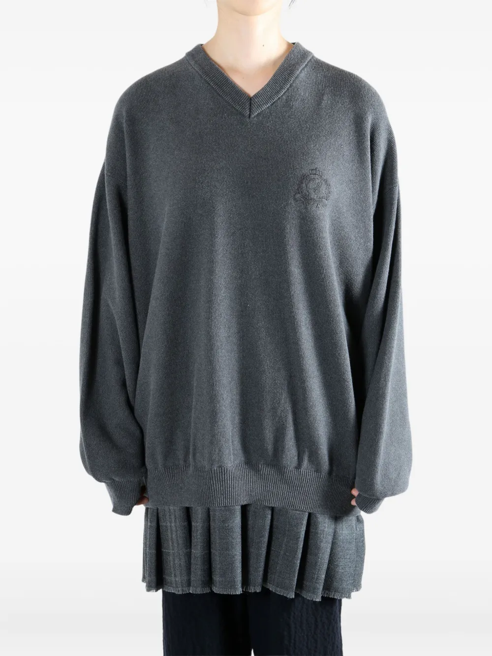 Balenciaga V-neck pleated dress - Grijs