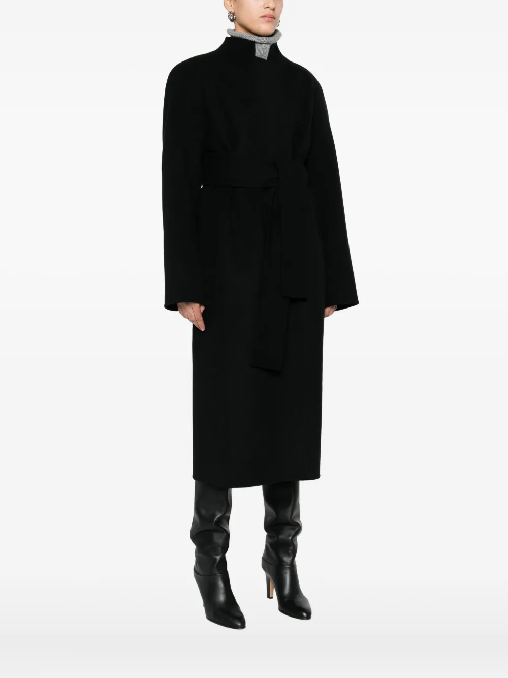 Khaite Belted Wool Coat In Black