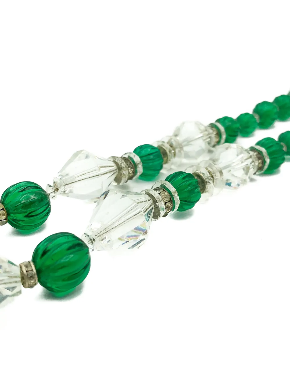 1920s Art Deco French Melon Cut Emerald Sautoir