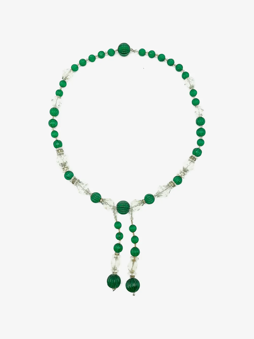1920s Art Deco French Melon Cut Emerald Sautoir
