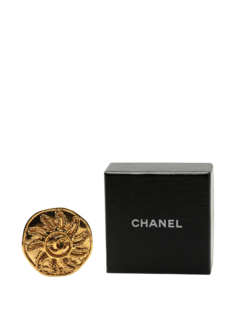 Pre-owned Chanel 1994 Cc Gold Plated Sunburst Brooch Costume Brooch