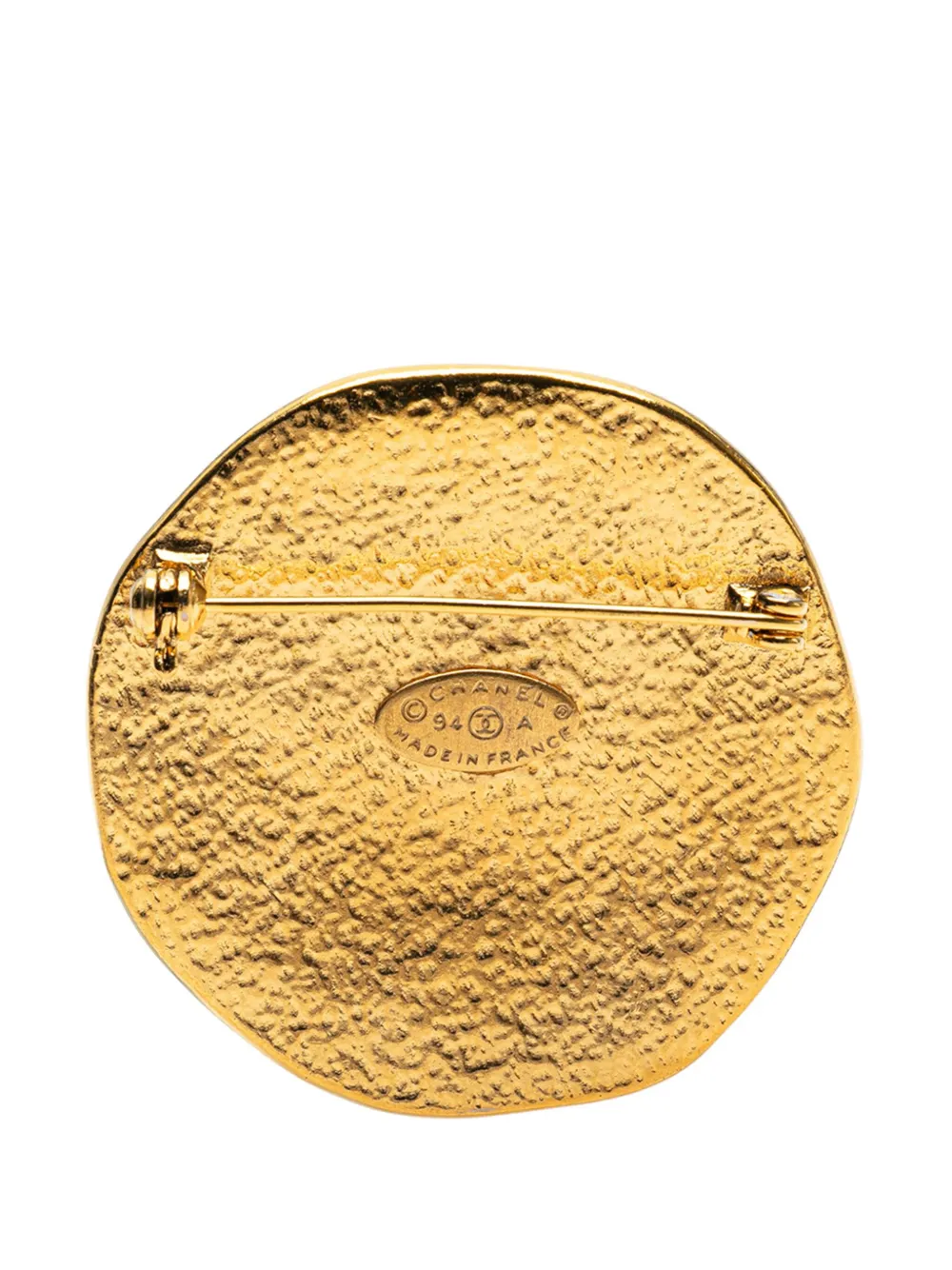 Pre-owned Chanel 1994 Cc Gold Plated Sunburst Brooch Costume Brooch