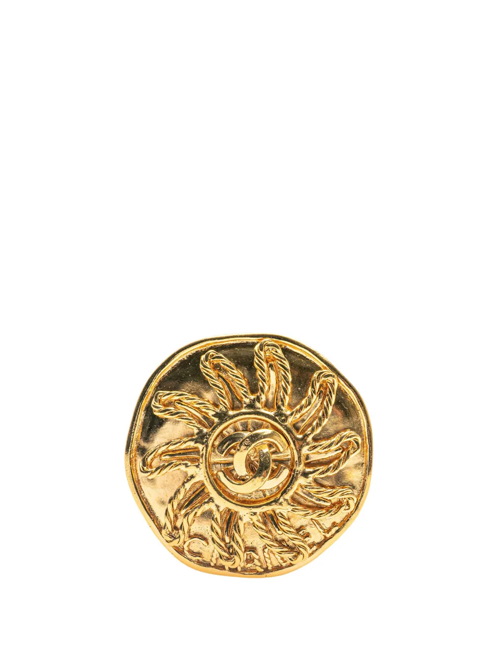 Pre-owned Chanel 1994 Cc Gold Plated Sunburst Brooch Costume Brooch