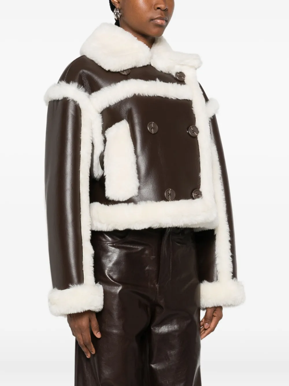 Stand Studio Button-fastening Shearling Jacket In Brown
