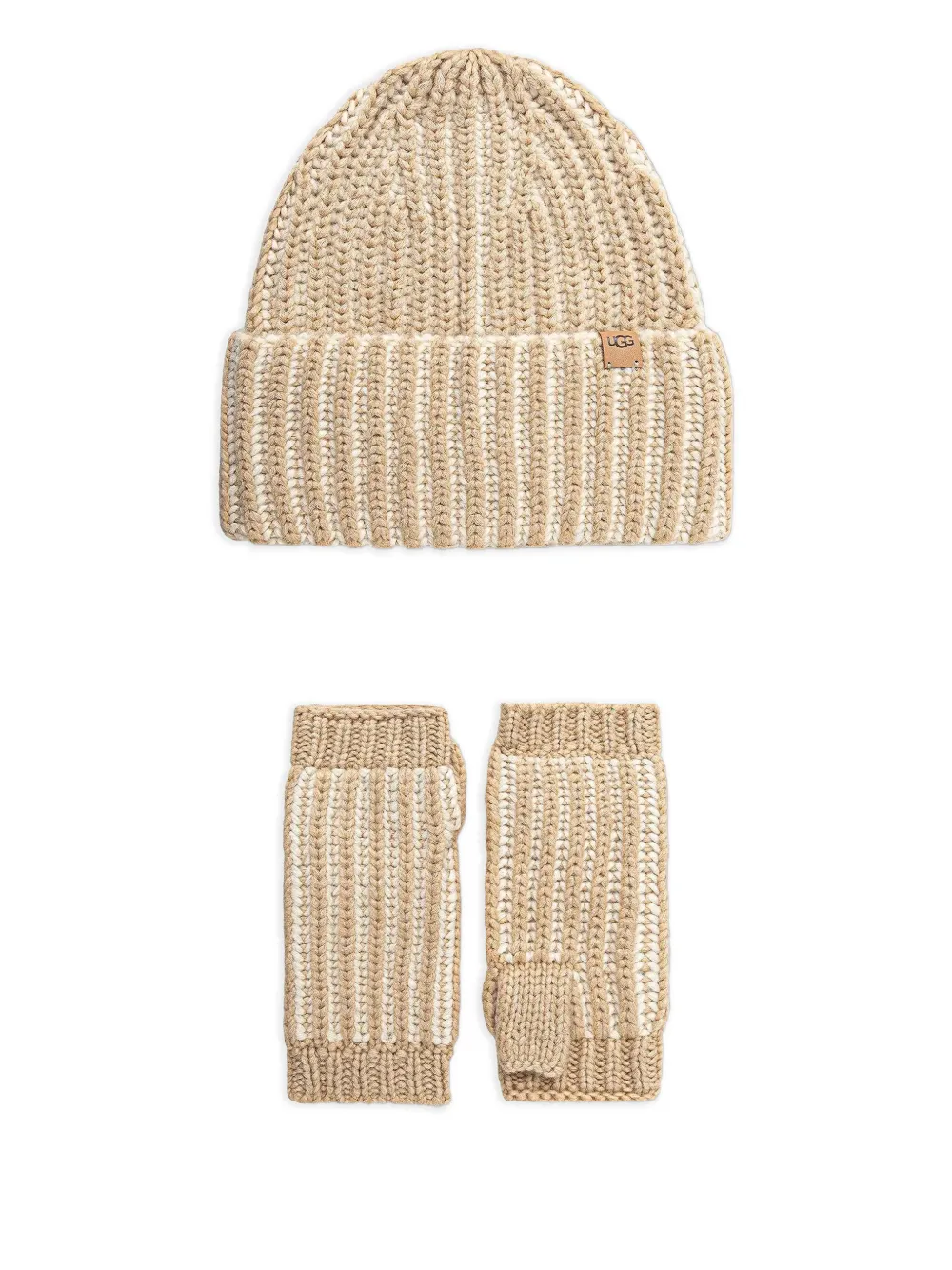 UGG ribbed logo-patch beanie set | Neutrals | Image 1