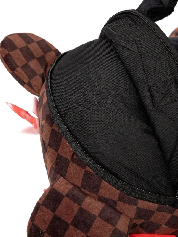 Sprayground checked-pattern bear-shape Backpack | Brown | FARFETCH