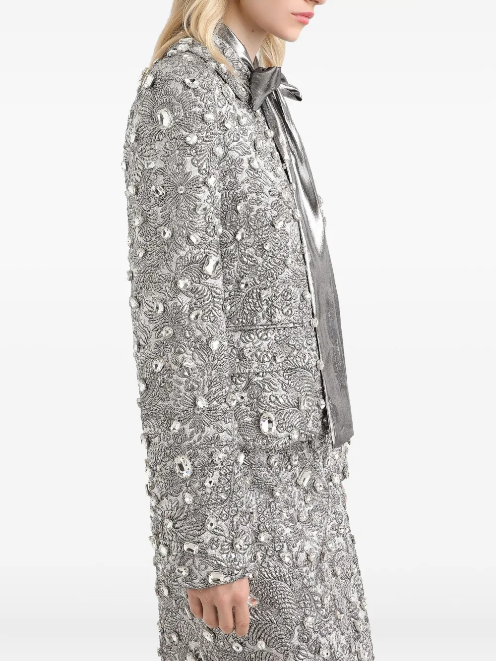 Dolce & Gabbana Jack met enkele rij knopen en bloemjacquard Zilver