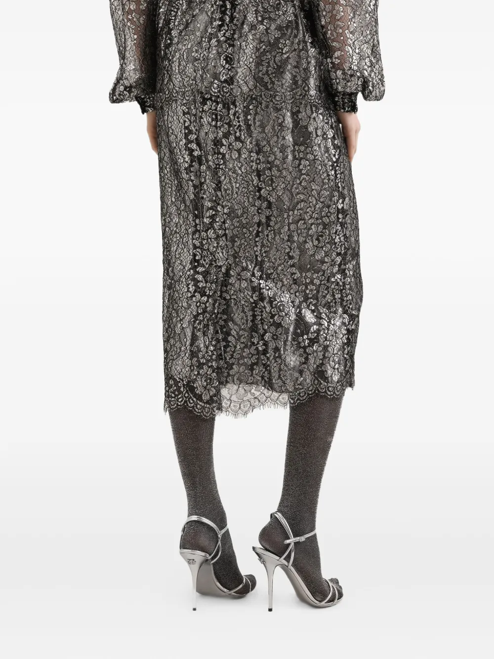 Dolce & Gabbana Lamé Lace Midi Skirt In Black