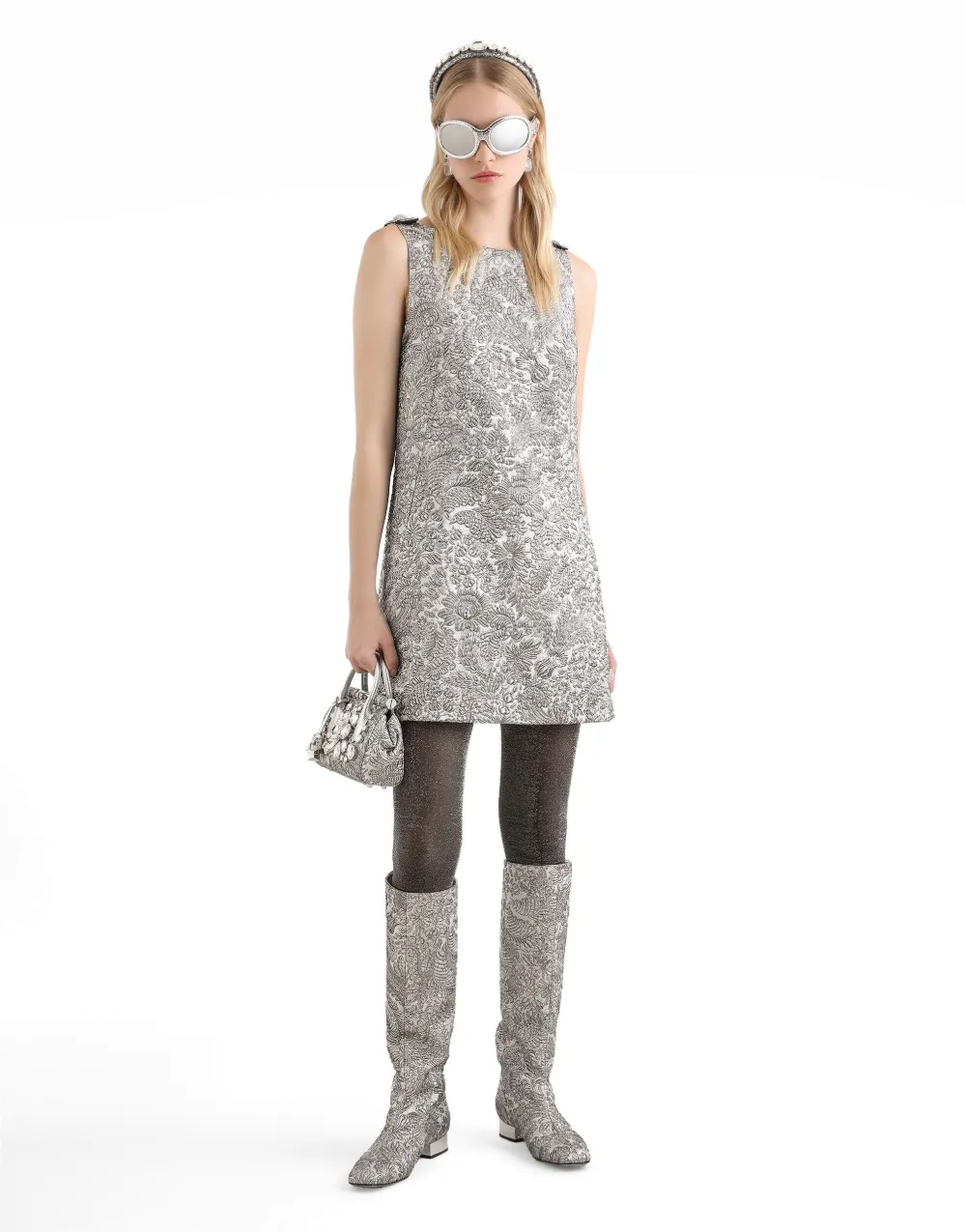 Dolce & Gabbana floral-jacquard mini dress - Argento