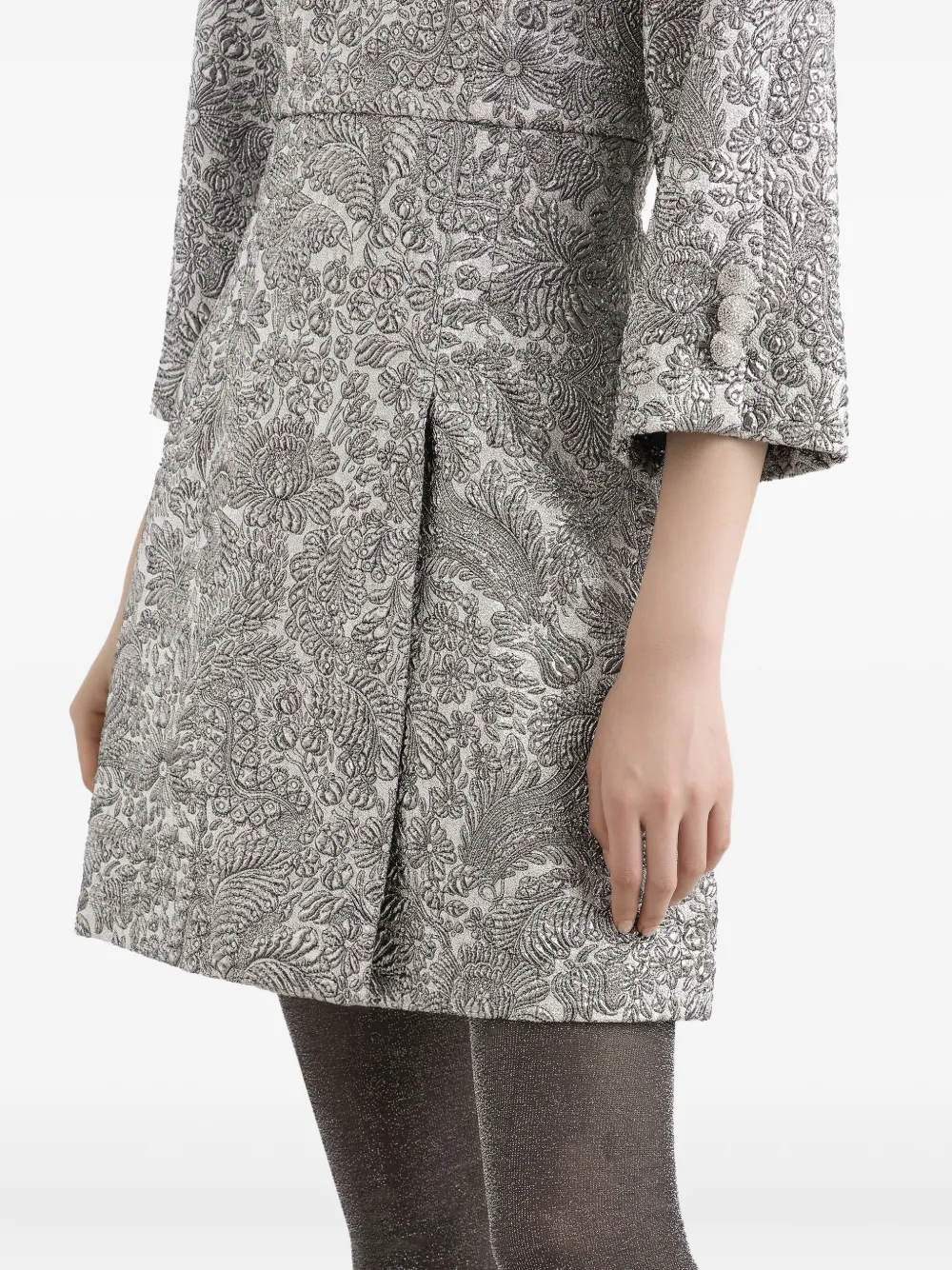 Dolce & Gabbana Floral-jacquard Lamé Mini Dress In Silver