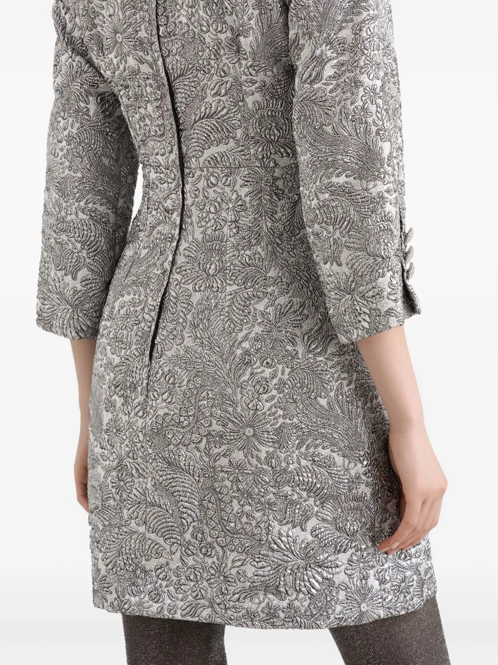 Dolce & Gabbana Floral-jacquard Lamé Mini Dress In Silver