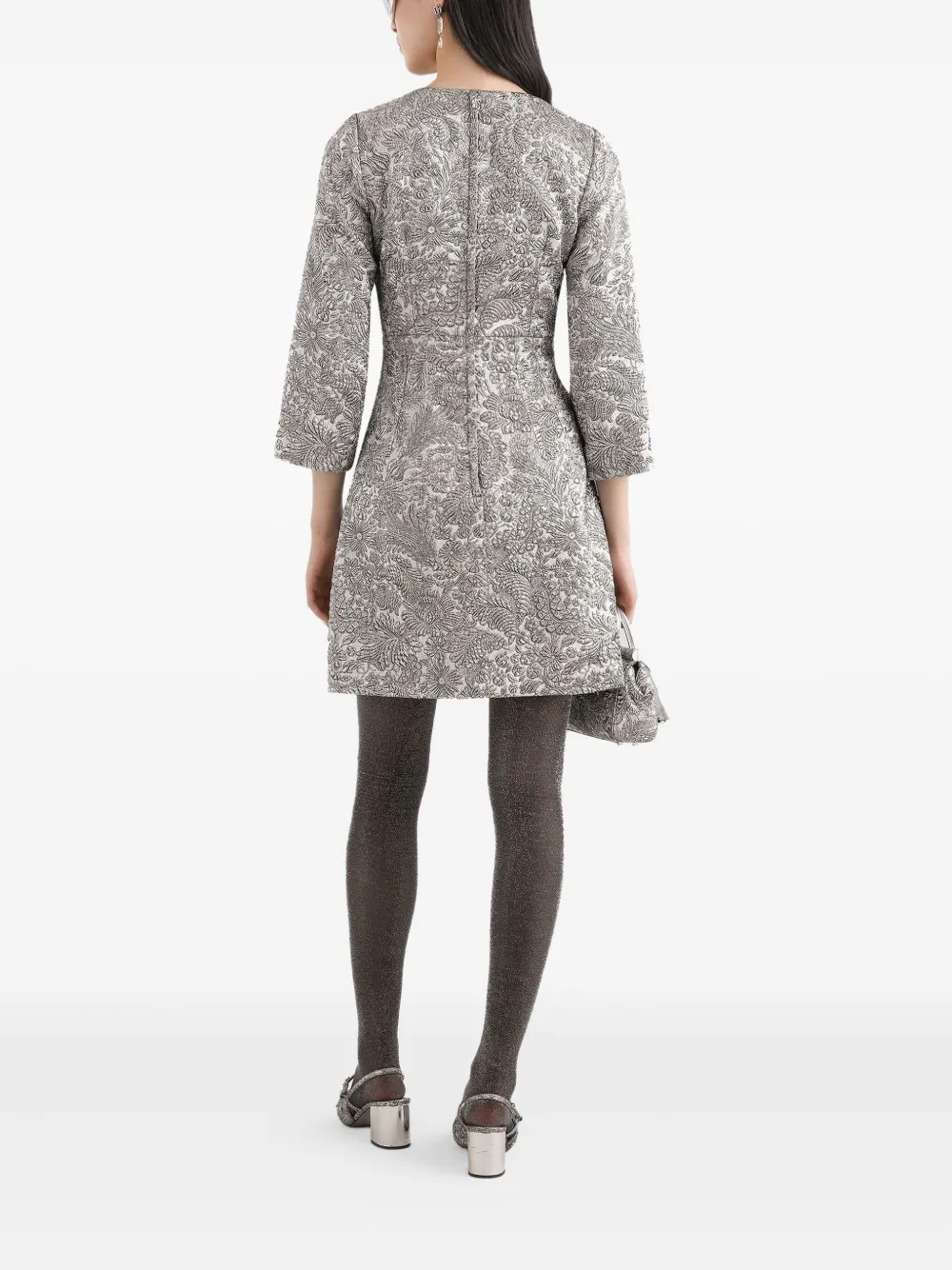 Dolce & Gabbana Floral-jacquard Lamé Mini Dress In Silver