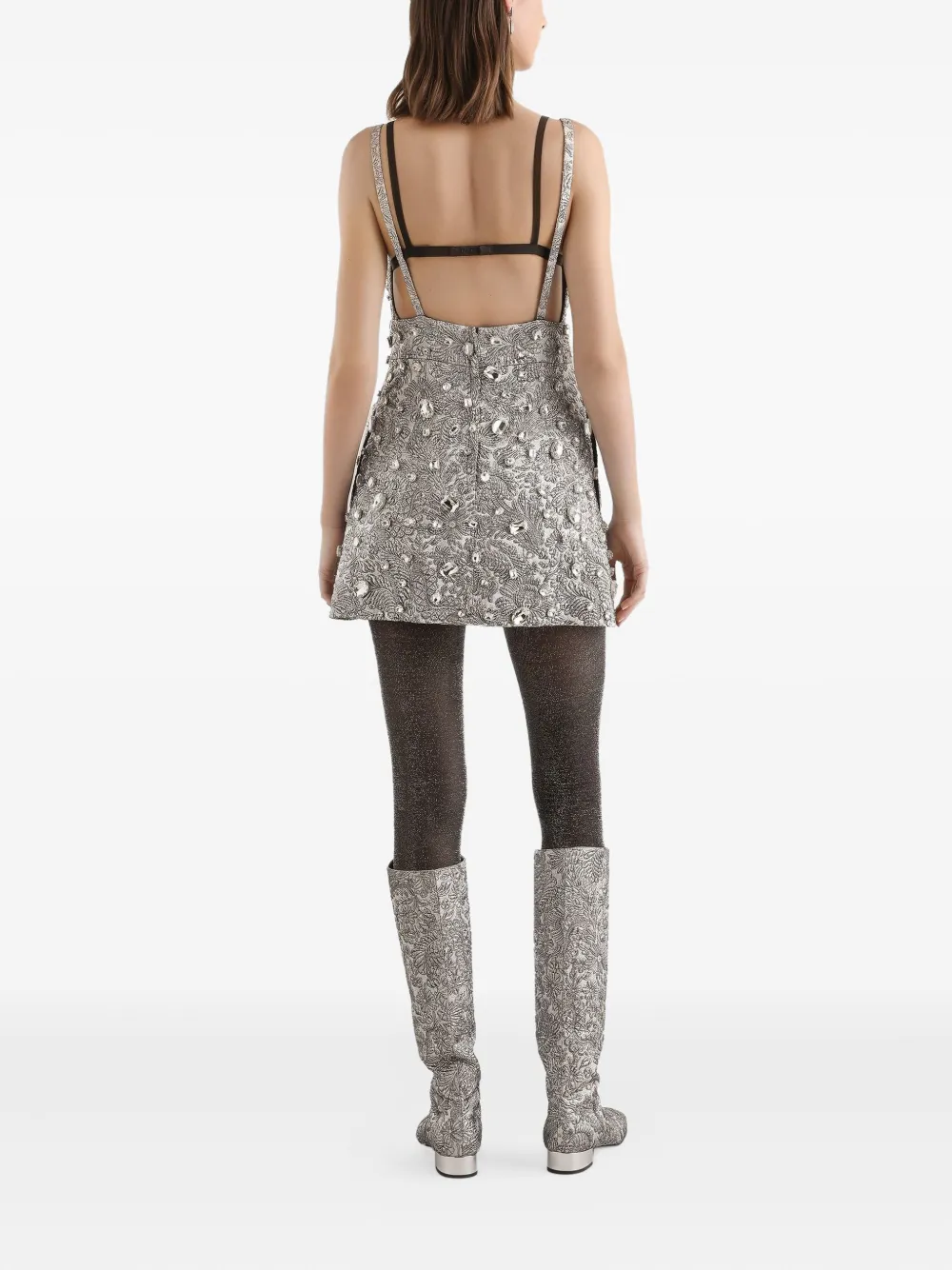 Dolce & Gabbana Floral-jacquard Mini Dress In Gray