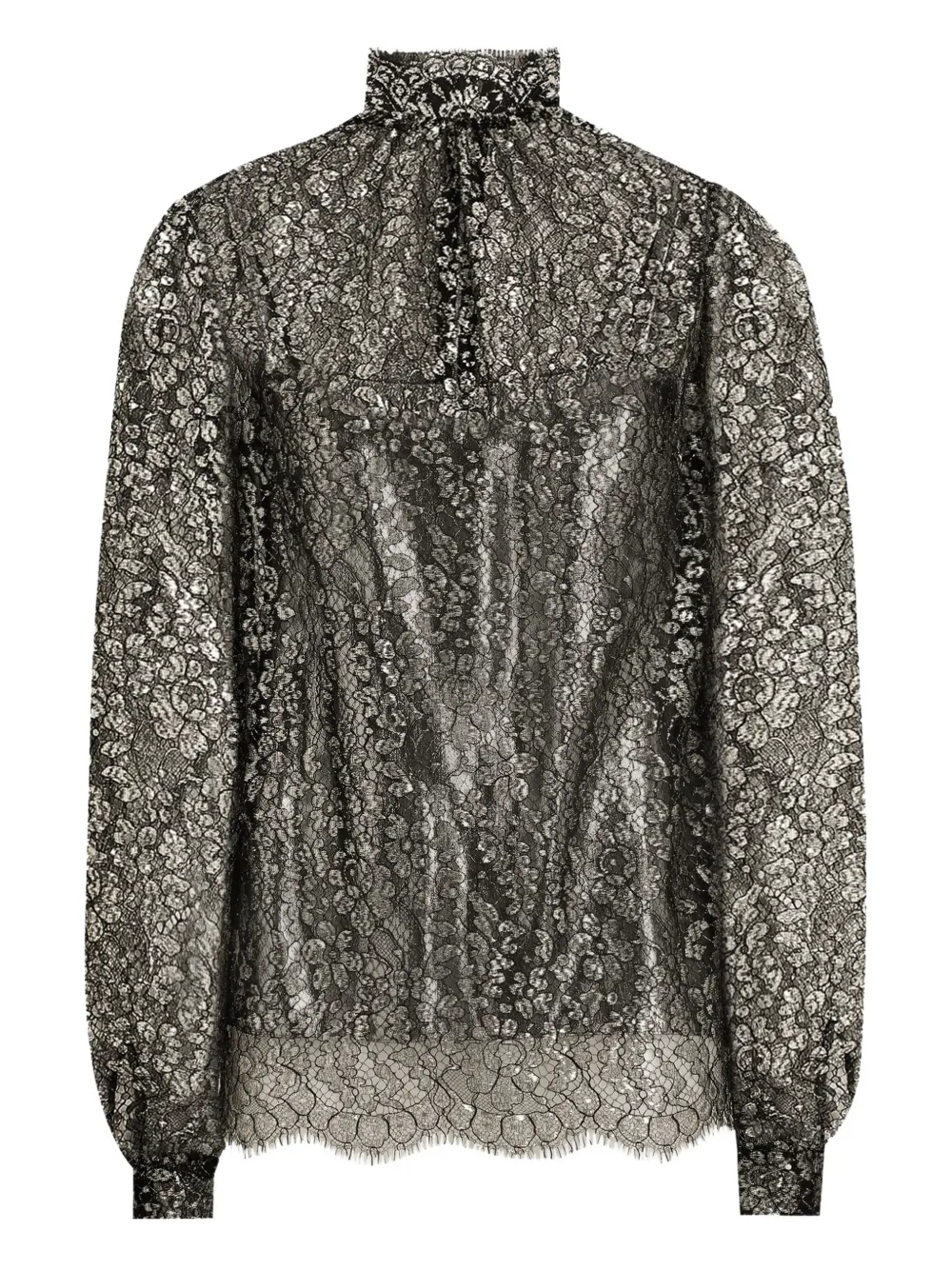 Dolce & Gabbana Lamé Lace Blouse In Black