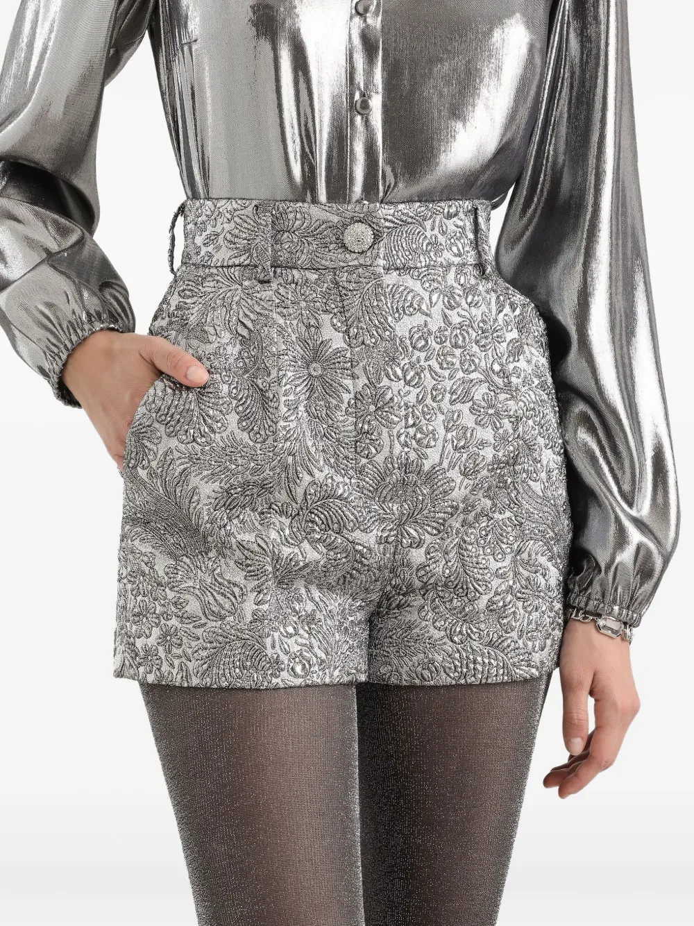 Dolce & Gabbana Floral-jacquard Shorts In Gray