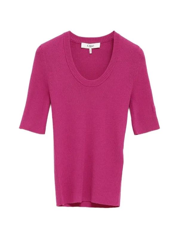 Chloé Short-sleeved Wool Knit Sweater in Pink