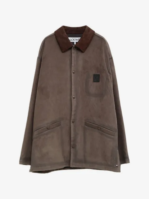 LOEWE corduroy-collar logo-patch jacket