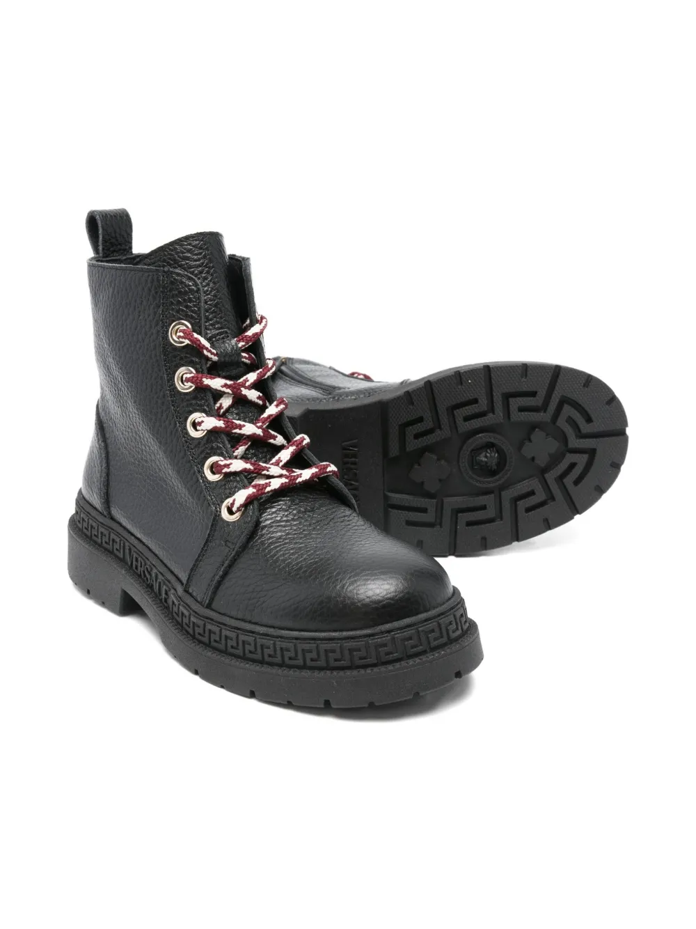 Versace Kids logo grained-leather boots - Zwart