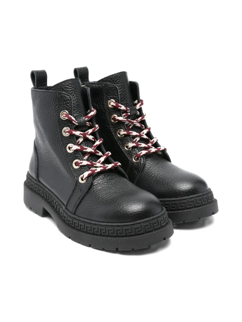 Versace Kids Laarzen van bewerkt leer met logo Zwart