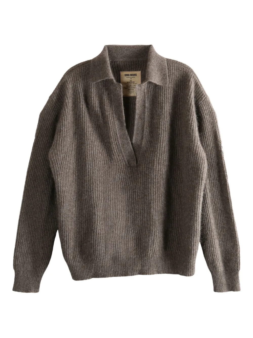 Uma Wang playera tipo polo con cuello en V | marrón | Image 1