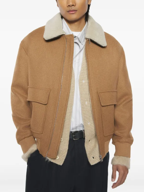 Maison Kitsuné shearling-collar Pocket Jacket | Brown | FARFETCH JO