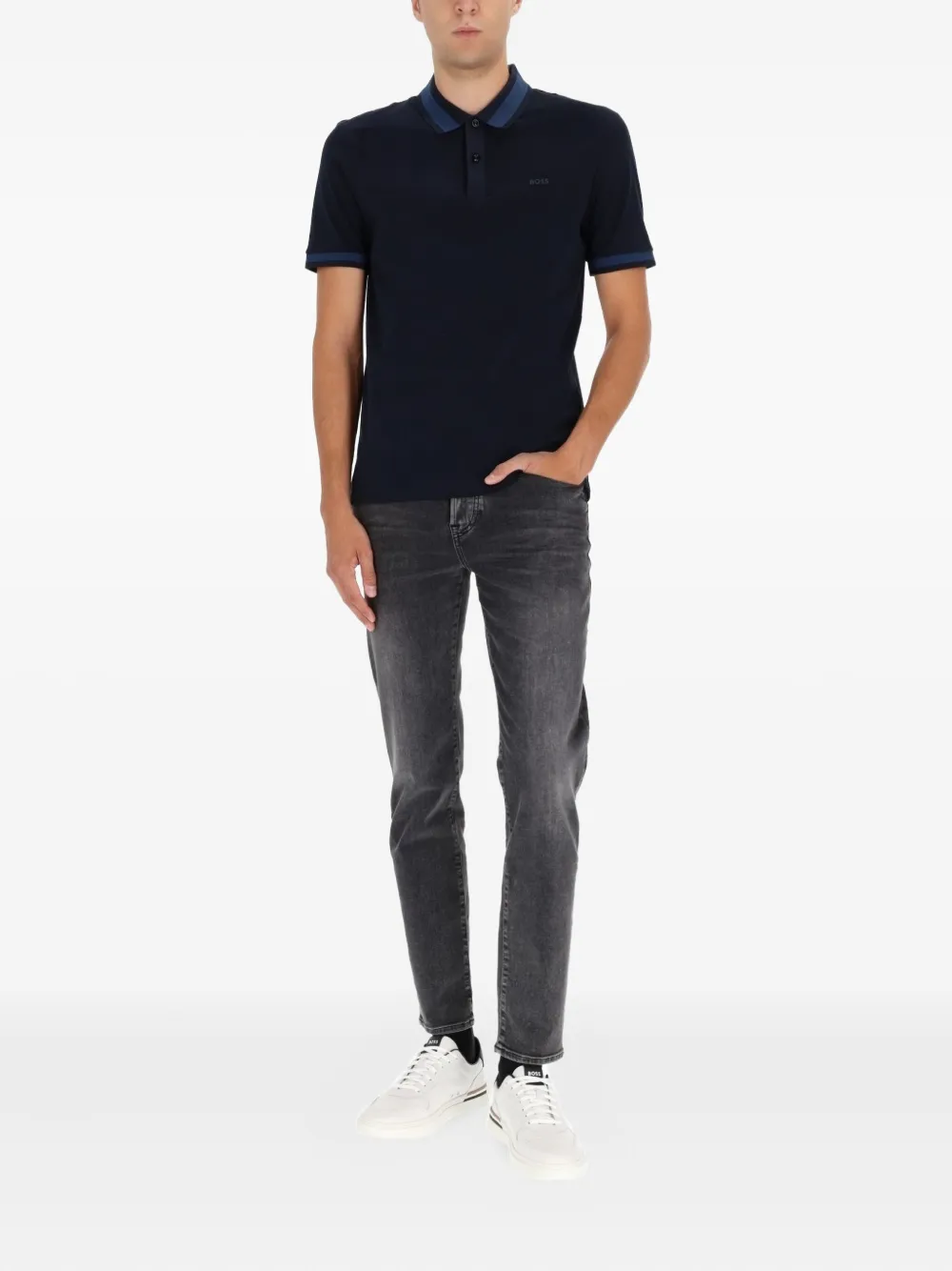BOSS collar-trim polo shirt - Blauw