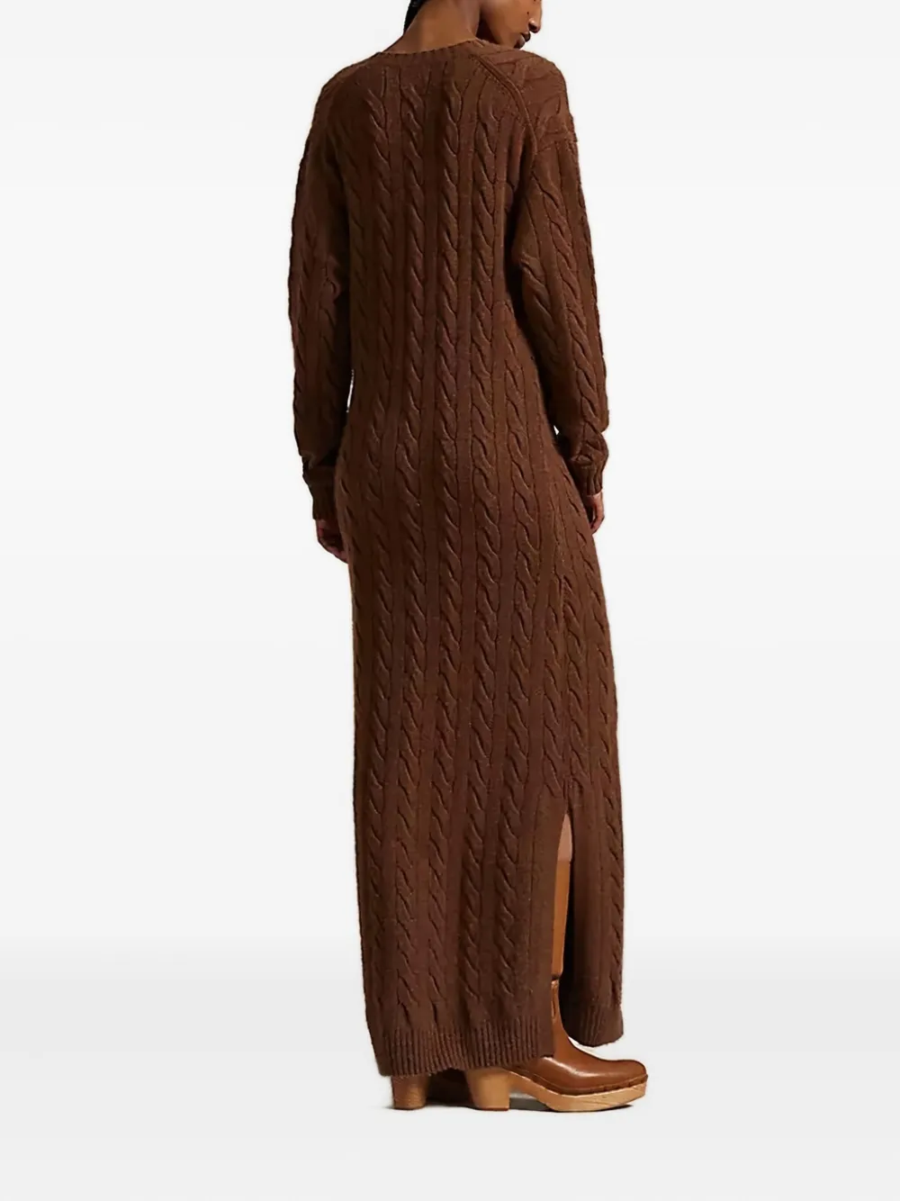 Polo Ralph Lauren Cable-knit V-neck Sweater Dress In Brown