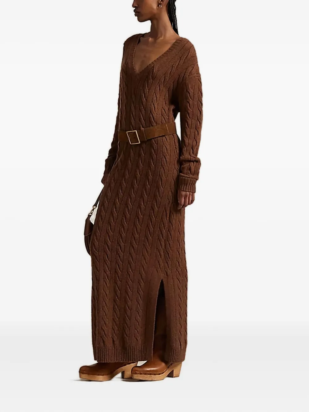 Polo Ralph Lauren cable-knit v-neck maxi dress - Bruin