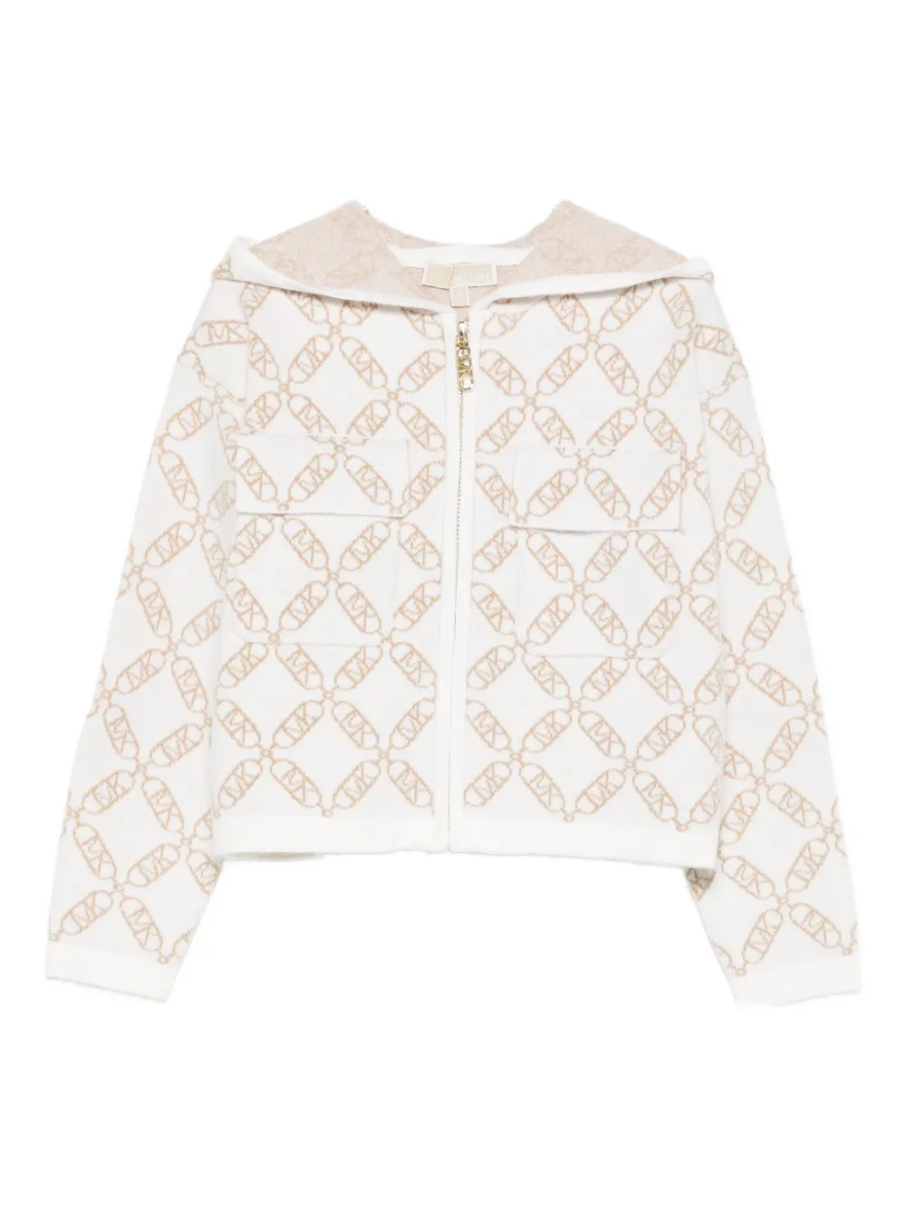 Michael Kors Zip-up Patterned Hoodie In White