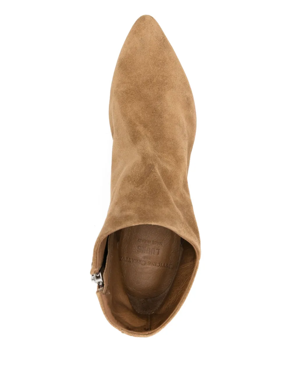 Officine Creative Suède enkellaarzen met puntige neus Bruin