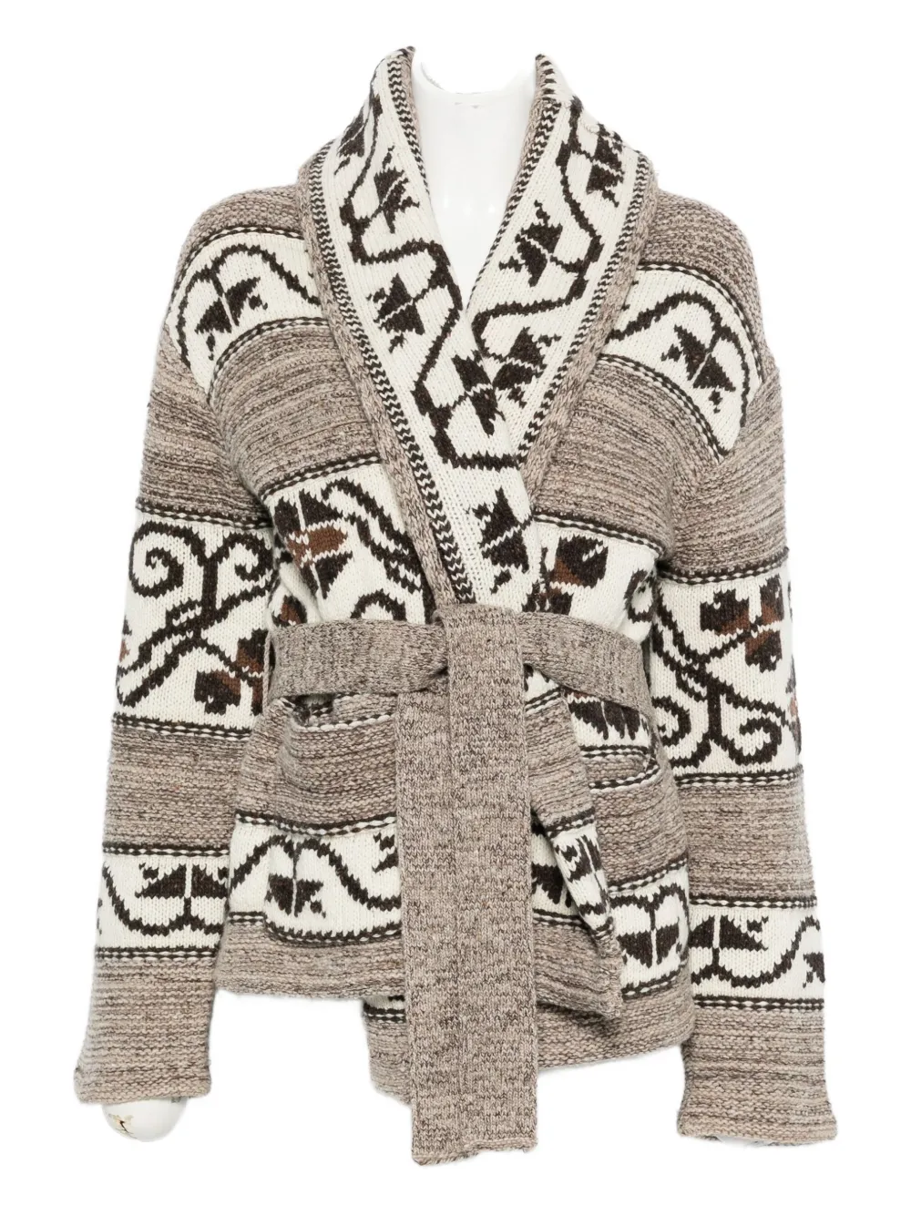 Polo Ralph Lauren Wool Blend-long Sleeve-shawl Collar Cardigan Natural Multi In Brown